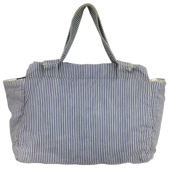 Chanel Striped Chambray Blue & Beige Canvas Tote - Picture 3 of 9